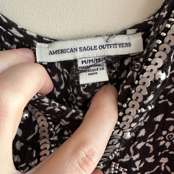 American Eagle Outfitters Black and White Silver Jumpsuit, Sequins, Size Medium - Picture 9 of 16